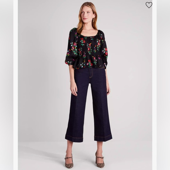 KATE SPADE Autumn Floral Long-sleeve Riviera TOP! Colorful Silk Blend NWT - Picture 4 of 7